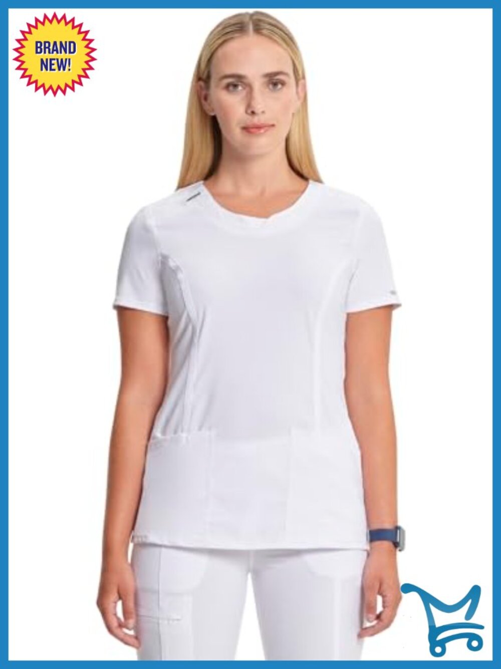 Womens Round Neck Scrub Top 3 Pockets Stretch Contemporary Fit Medical